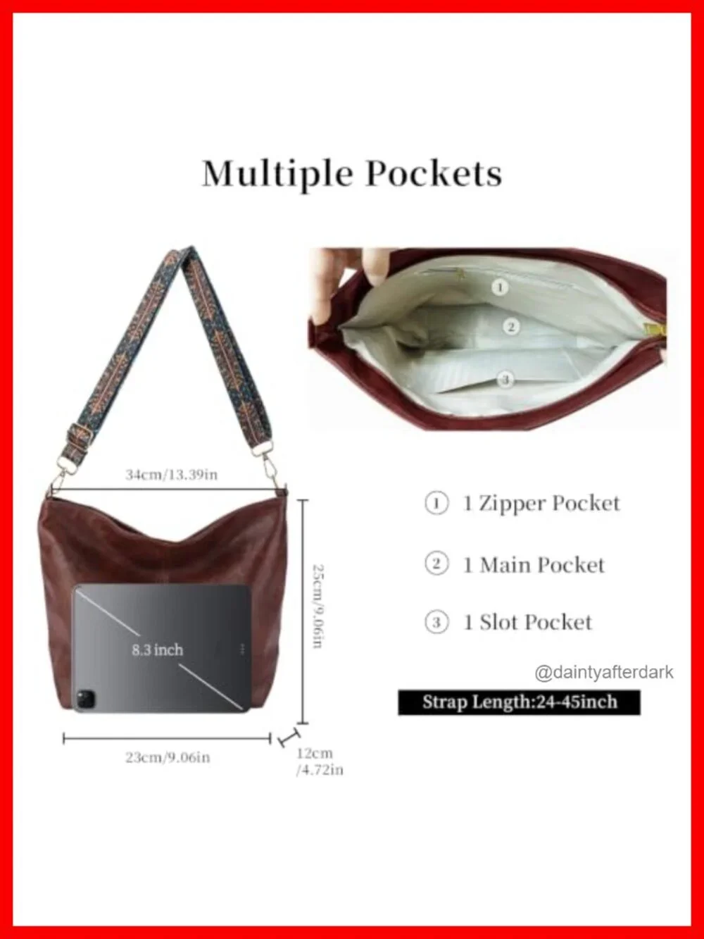 Women's Vegan Leather Hobo Crossbody Bag Adjustable Guitar Strap Purse Boho